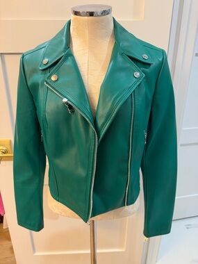 Express Green Leather Moto Jacket - Women